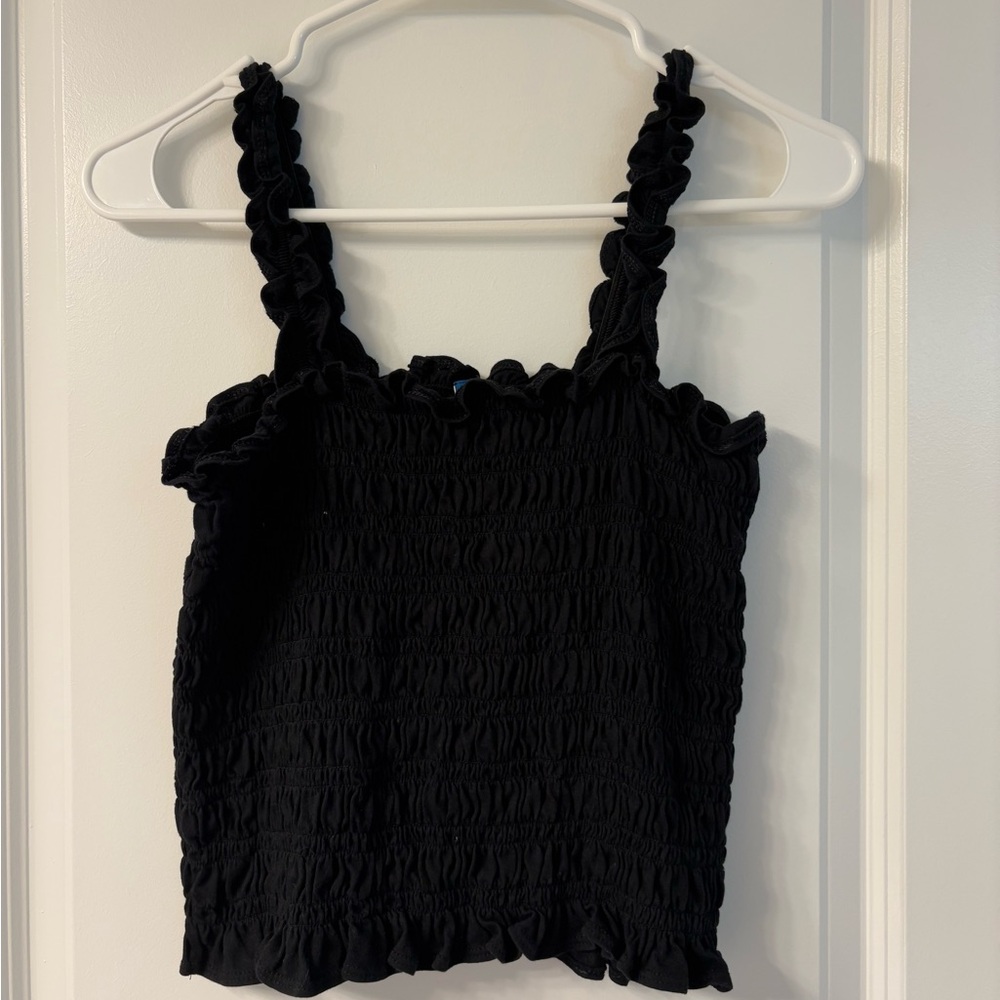 Old Navy Black Smocked Ruffled Crop Tank Top